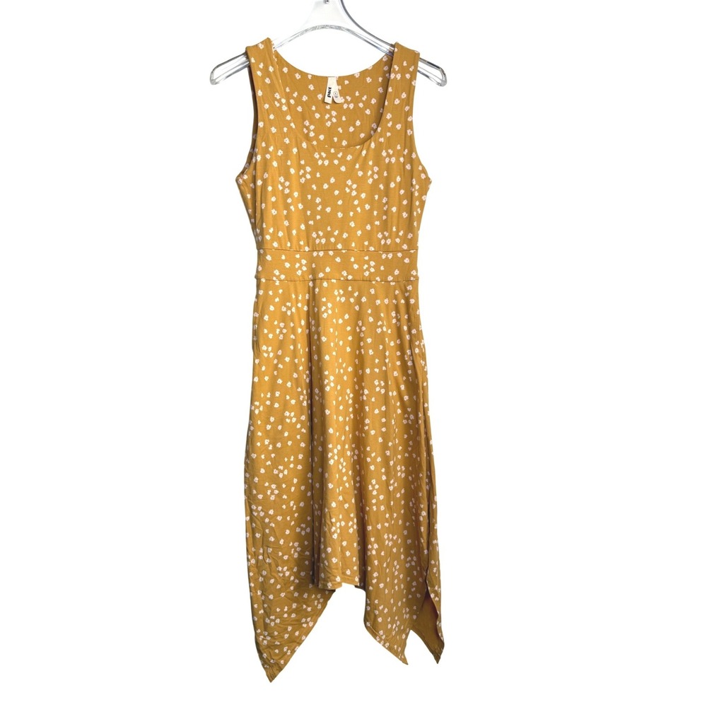 Pact Handkerchief Midi Dress Womens Small Yellow Excellent Floral Organic Cotton